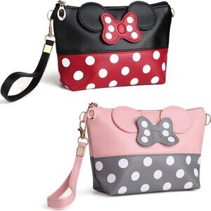 2 Pack Cartoon Leather Travel Makeup Handbag, Cute Portable Cosmetic Bag Toiletr